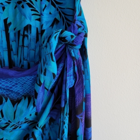 VTG Jessica Howard M/L Blue Faux Wrap Tropical Maxi Dress - Picture 5 of 8